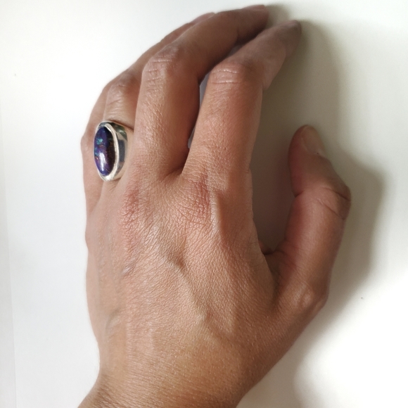 Large Oval Silver Purple Turquoise Ring - Picture 6 of 7